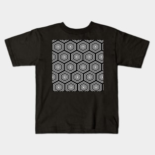 abstract monochrome geometric design with hexagons Kids T-Shirt